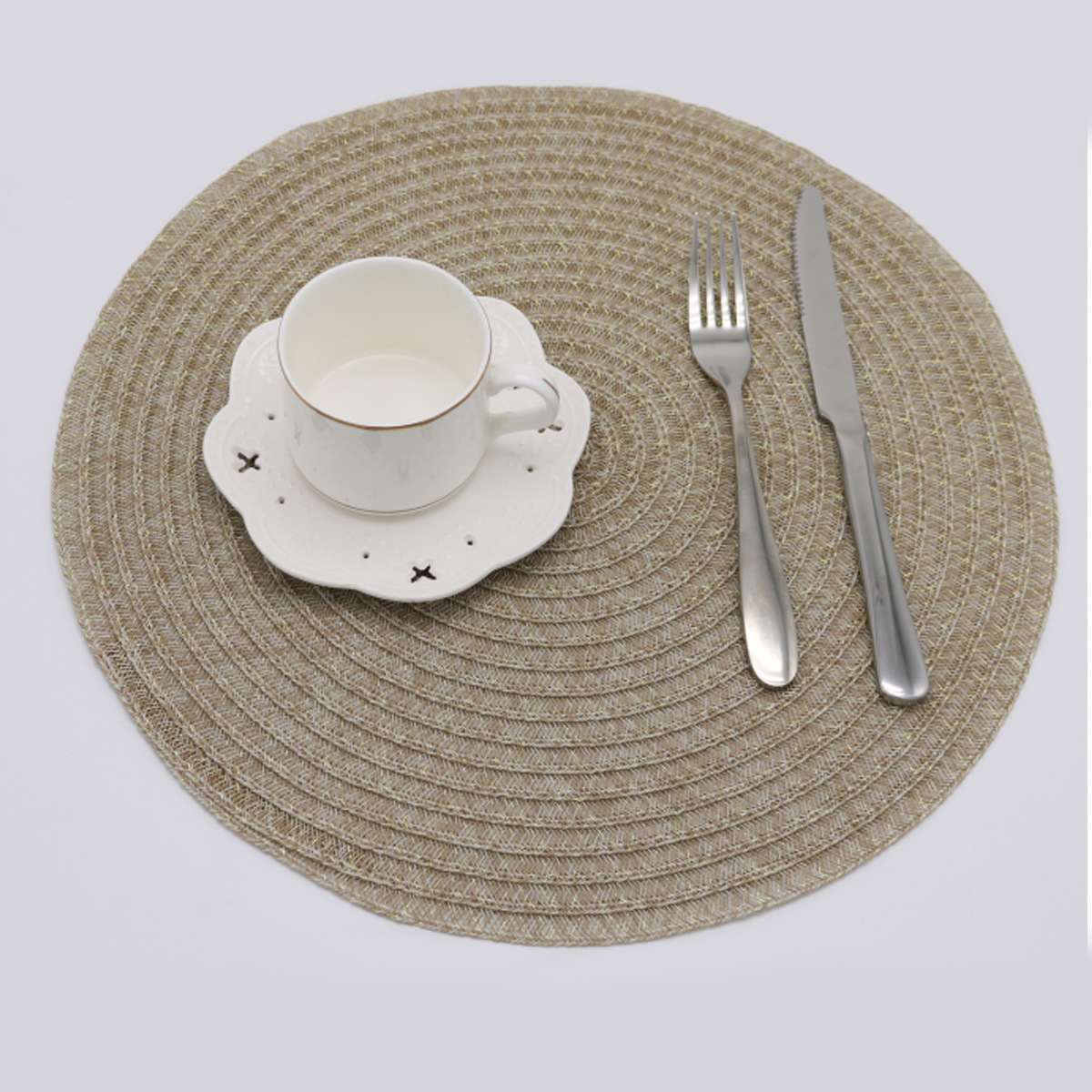 De estilo japonés ronda tejida mantel respetuoso del medio ambiente PE mesa estera de PVC mantel lavable antideslizante mesa decorativa estera montaña