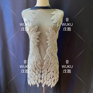 E-cool 2023 black white diamond 46x 70cm heavy handmade wedding dress decorative mesh applique MP-86