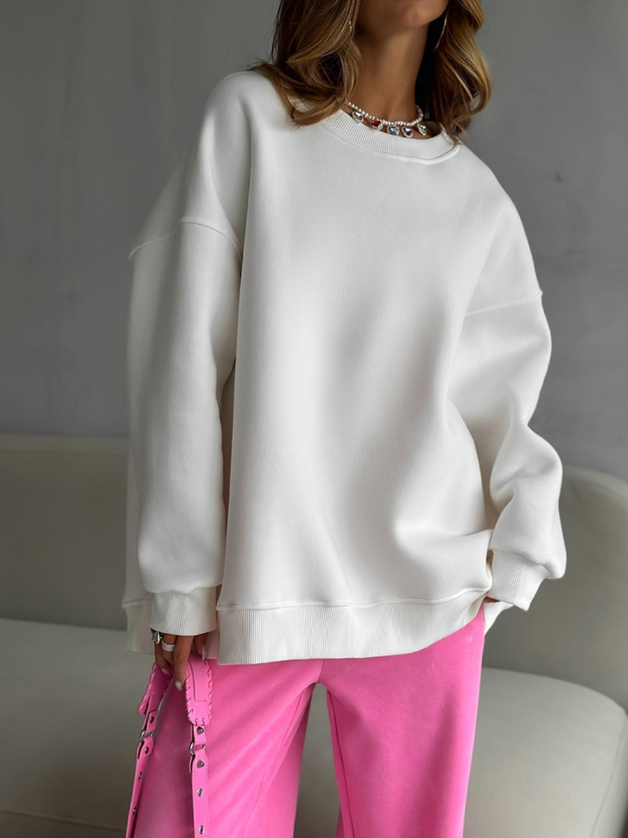 winter velvet solid color warm sweatshirt for leisure with a round…