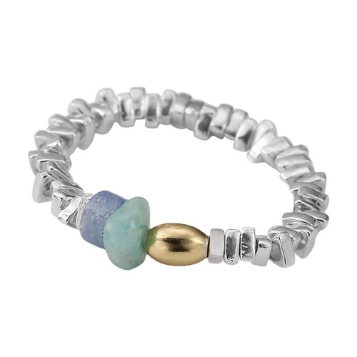 Ins blogger's style broken silver ring for women, minimalist and niche, crystal and pearl S925 silver elastic ring for index finger