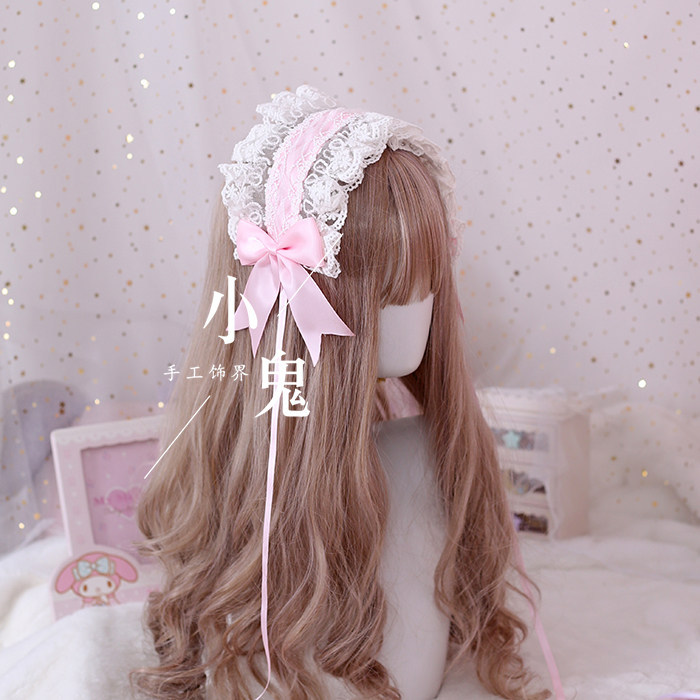 일본계 부드러운 소녀 Lolita 화이트 레이스 머리장식 머리띠 선기 머리띠 백