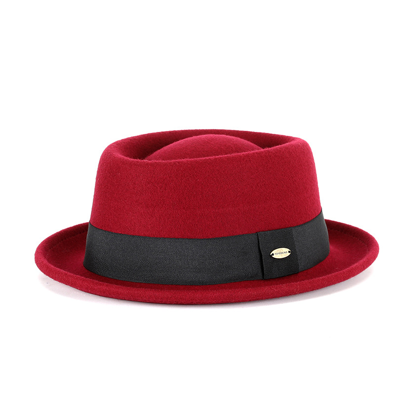 Otoño e invierno nuevo sombrero de lana pura cóncavo-convexo superior moda cálida cinta retro estilo británico gentleman sombrero de fieltro francés