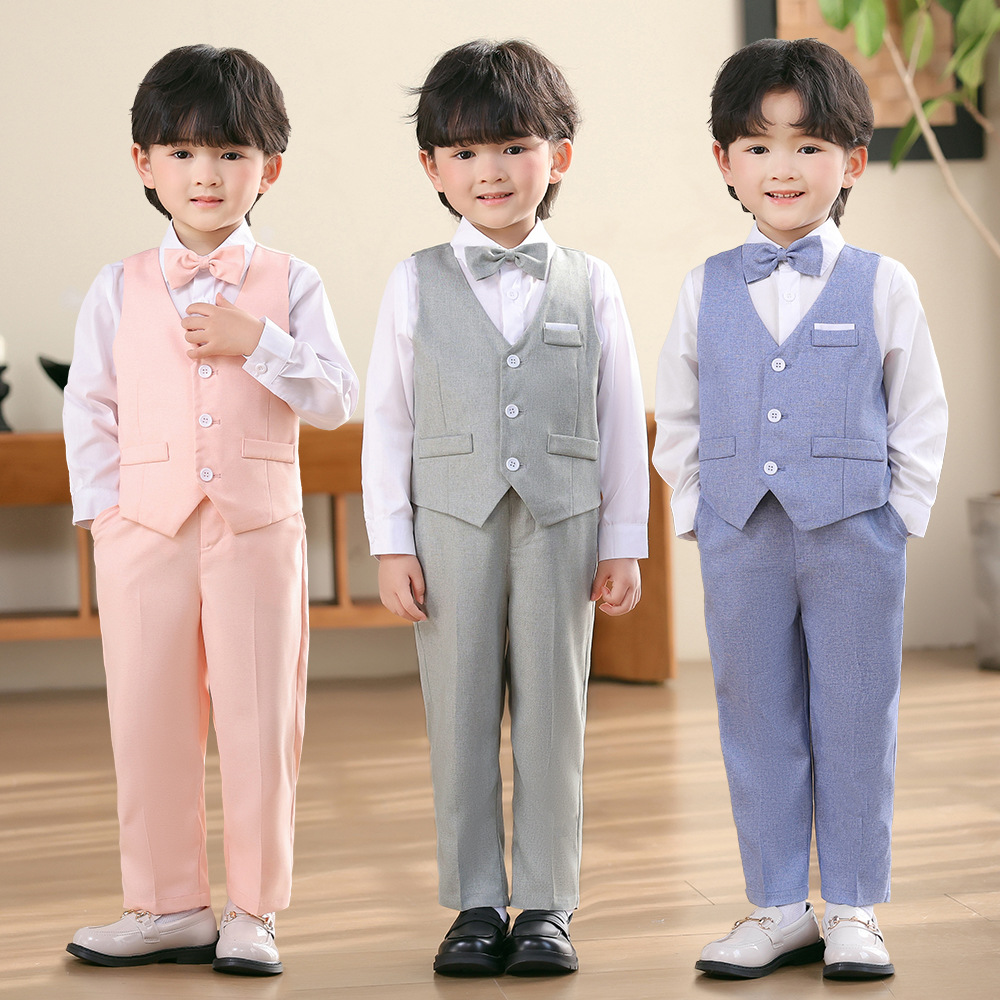 Boys' Vest suit Spring and Summer New British Fashion Flower Children's Wedding Dress Baby's Birthday Photography Dress