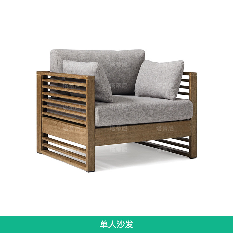 Conjunto de muebles de teca para exteriores, resistentes al agua y a los rayos UV, para sofá de jardín, patio, terraza, balcón, villa, con mesa de centro.