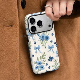 虾皮爆款蓝色花卉菲林壳iPhone17手机壳苹果16硬壳防摔15加工定制