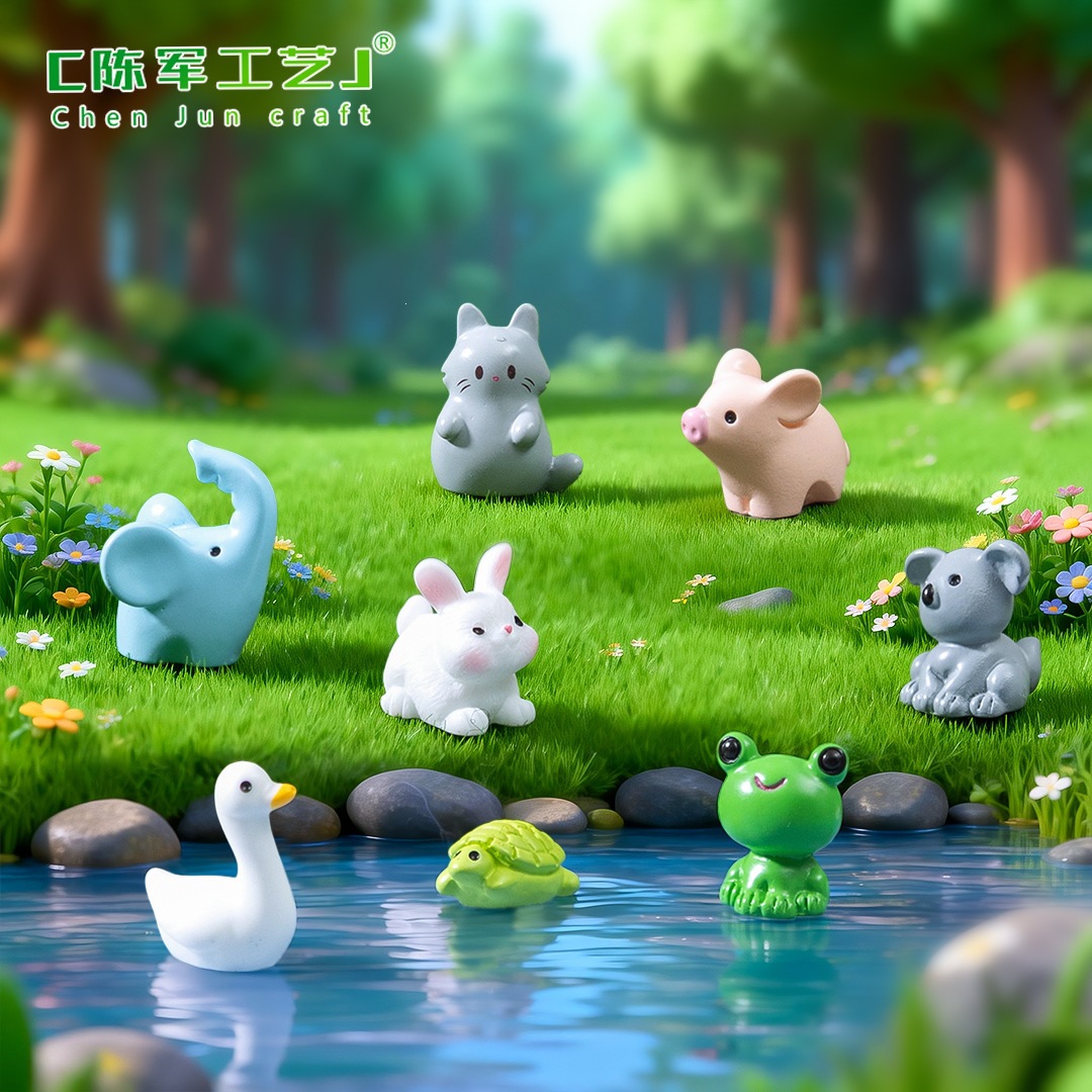 Moss Micro-Landscape Creative Cute Little Animals Frog Little Yellow Duck Figurine Decorations Miniature Mini Ornaments