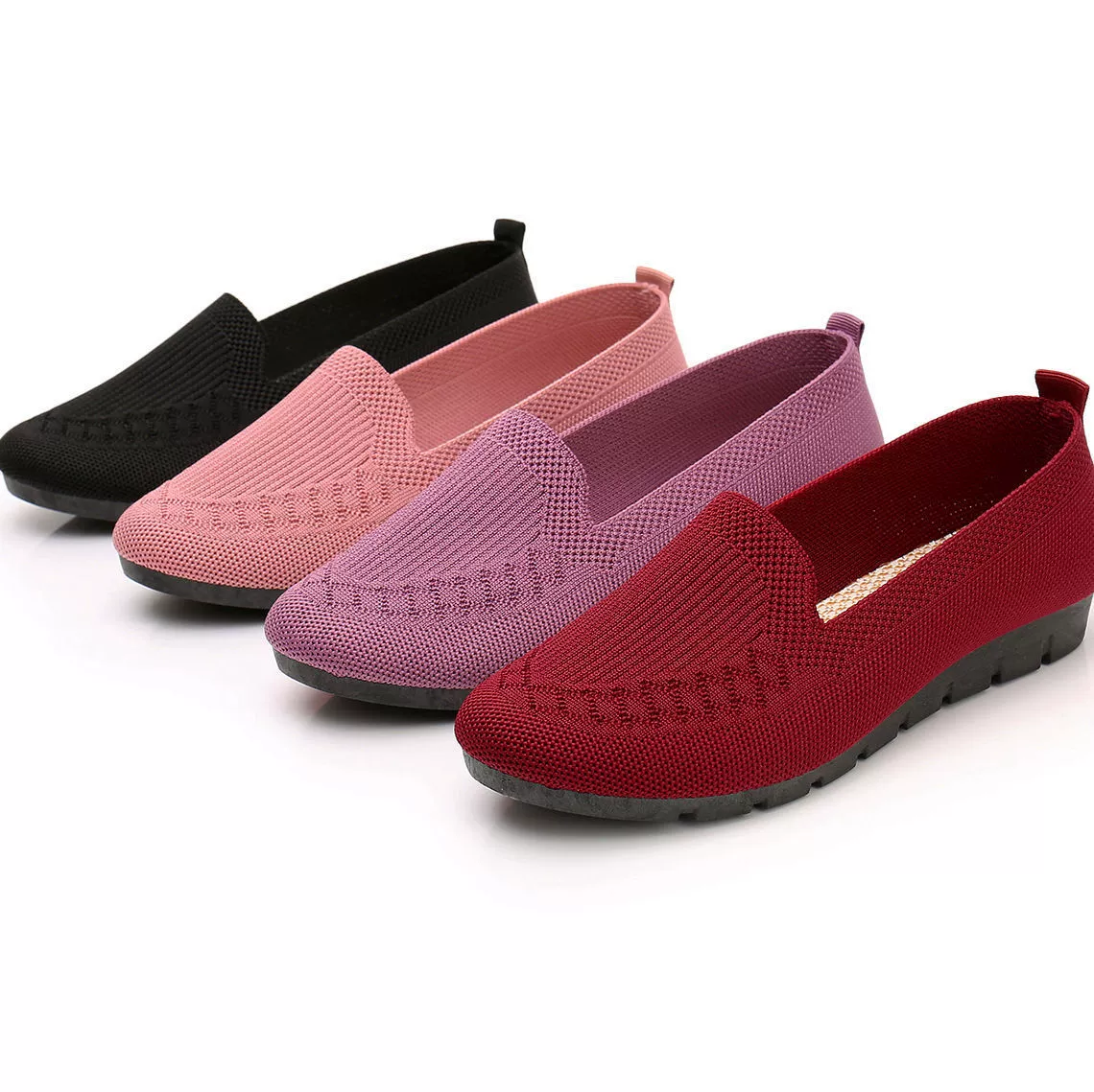 Дышащие Slip-on рабочие туфли для мам, большой размер, трикотажный верх, комфортные, Красный/Черный/Фиолетовый/Розовый 35–42