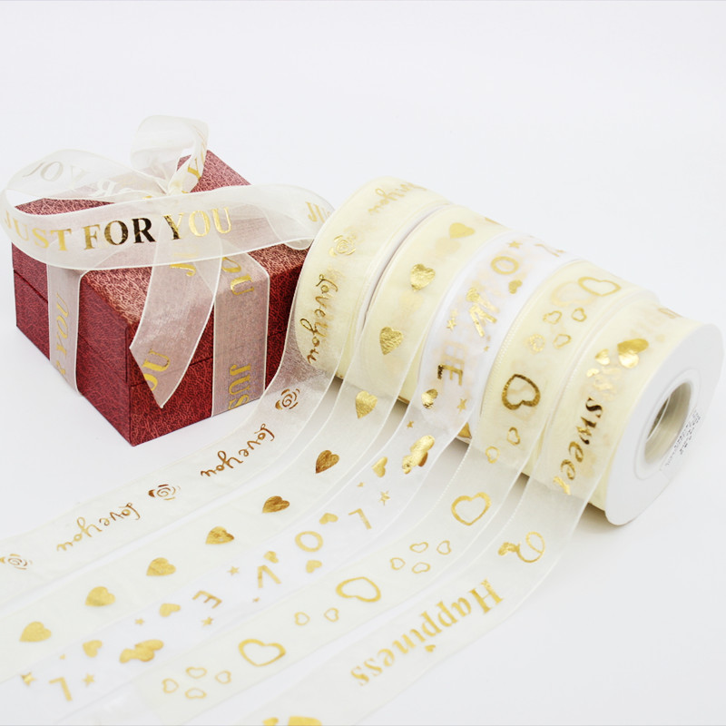 2,5 cm cinta de gasa decoración de la boda de vacaciones de oro cinta regalo del día de san valentín embalaje de la flor cinta de hilo de nieve