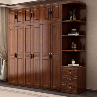 New Chinese-style Walnut Wood Wardrobe Home Bedroom Chinese-style Modern Simple Solid Wood Wardrobe Storage Cabinet