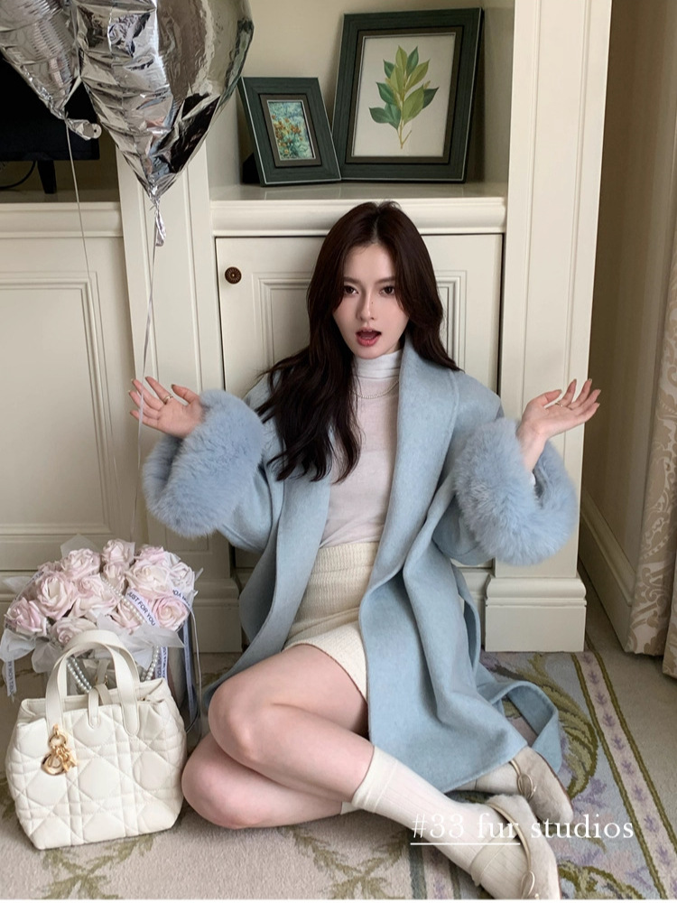 Demi-season double-sided cashmere woolen trench coat