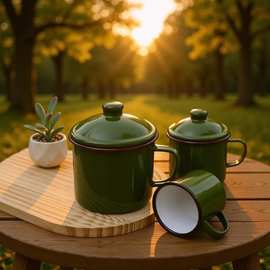 老式复古军绿色加厚款搪瓷杯为人民服务怀旧经典茶缸子铁杯子茶缸