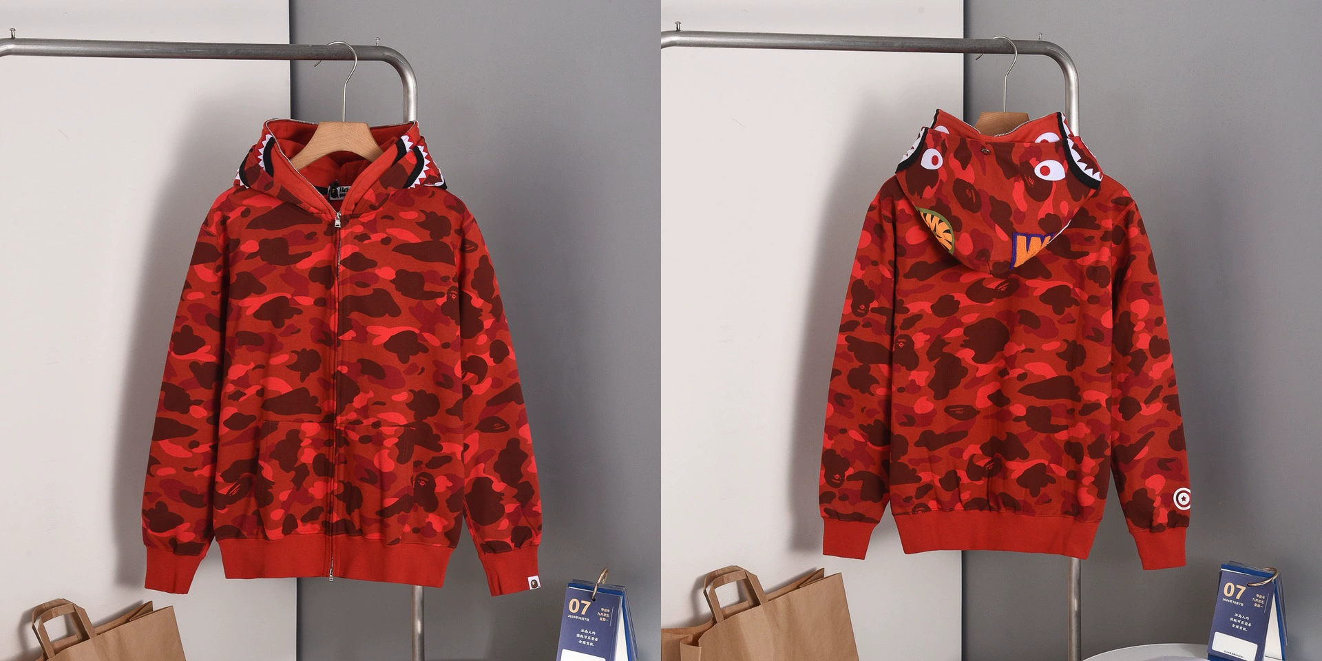 (Cross-border trading), camouflage cloth, shark, sweatshirt with hood with zipper, with embroidery