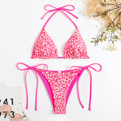 European and American foreign trade nylon double-sided printing women's sexy lace-up triangle split bikini swimsuit AliExpress swimwear