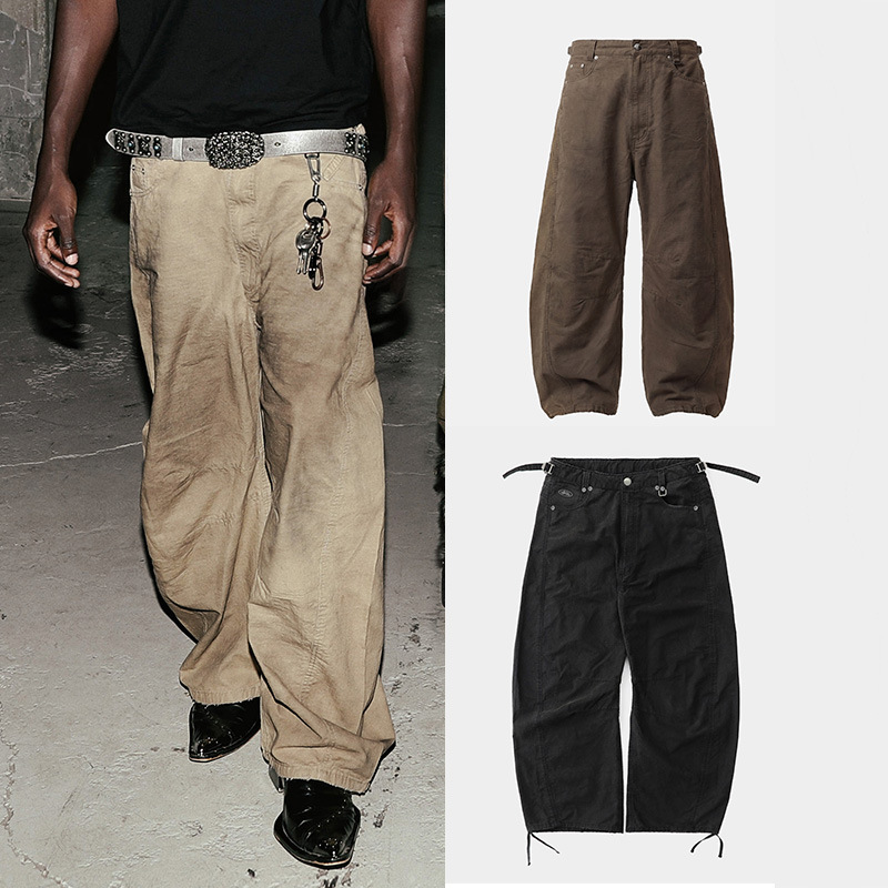 Badblood American Casual Tie-Dye Jeans Unisex Loose Workwear Wide-Leg Pants Street Style Summer Long Pants