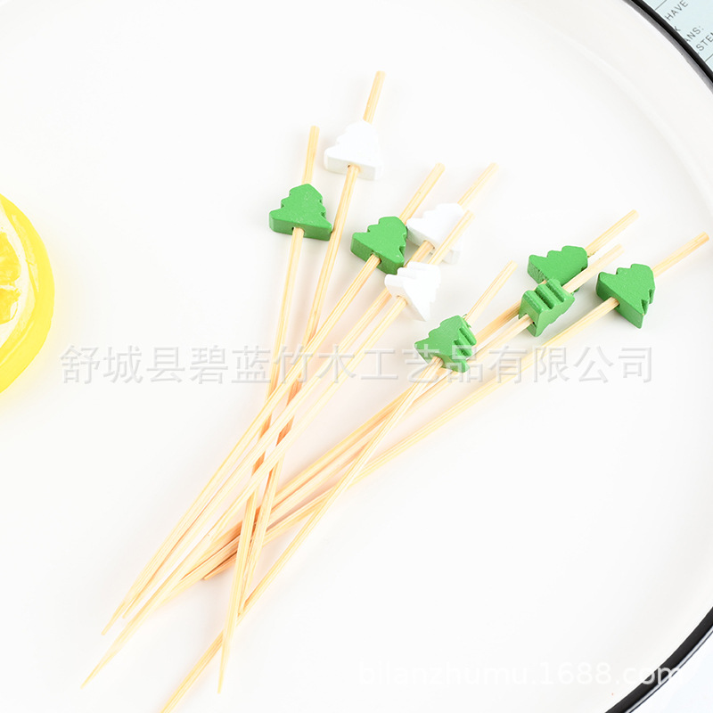 Frutas desechables enchufadas de pastel de bocadillos horquilla de pastel de luna horquilla casera adorable palo de bambú al por mayor árbol de Navidad