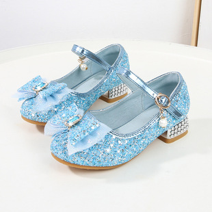 Children's High Heels Girls' Sequin Princess Shoes Little Girl Aisha Children's Shoes Baby Crystal Shoes Spring and Autumn Single Shoes