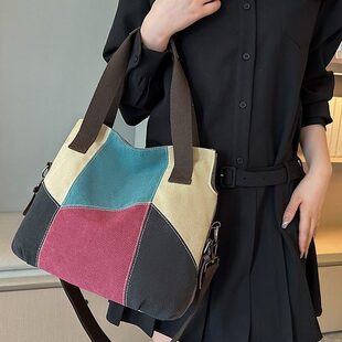 Fashionable capacious retro shopping bag, one-shoulder bag