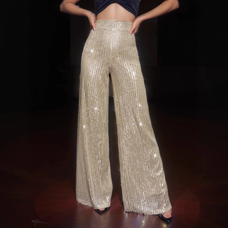 2024 New High Waist Mop Trousers Horn Loose Beaded Pants Holiday Dress Celebration Christmas Style