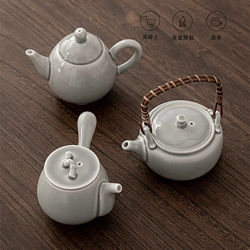 Ice Grey Glaze Teapot Series Japanese Style Tea Bowl Ceramic Kung Fu Teapot Single Pot Household Handle Pot Handle Pot Cover Bowl Ice Grey Glaze Teapot Series Japanese Style Tea Bowl Ceramic Kung Fu Teapot Single Pot Household Handle Pot Handle Pot Cover Bowl