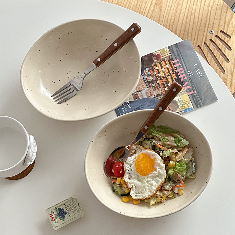 ムーニーインスタイル軽食サラダボウル手絞り特殊形状スーププレートベージュ不規則セラミック大容量パスタボウル|undefined