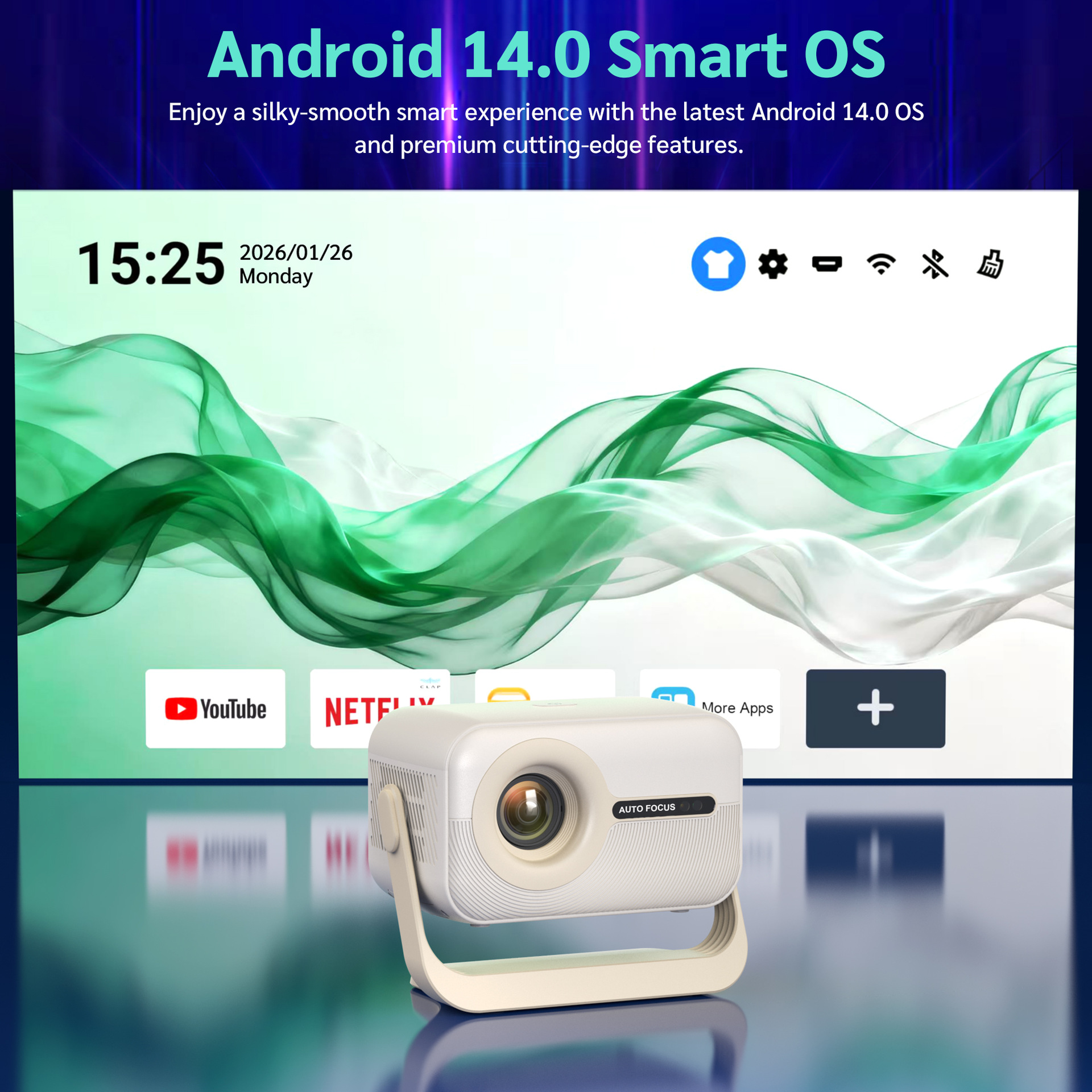 1080P Auto Focus Portable Smart Projector Android Home Theater Cross-border Best-selling High Definition 400 Lumens