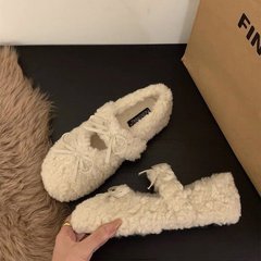 女鞋毛鞋女冬外穿新款温柔仙女风保暖棉鞋芭蕾休闲平底玛丽珍鞋