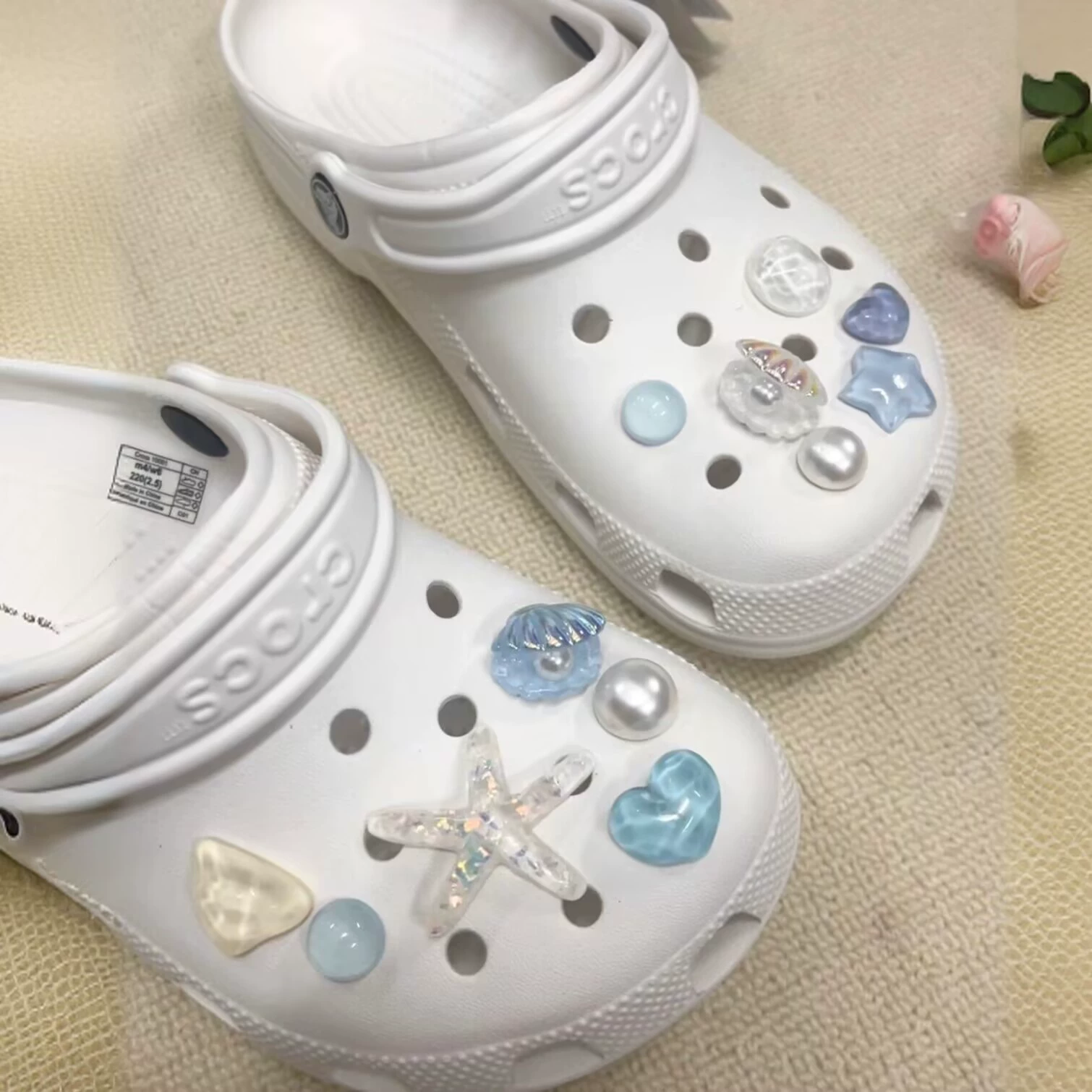 Shoe Charms Blue Secret A10 — Starfish Shell Decorative Buckles for Hole Shoes, Resin Pearls