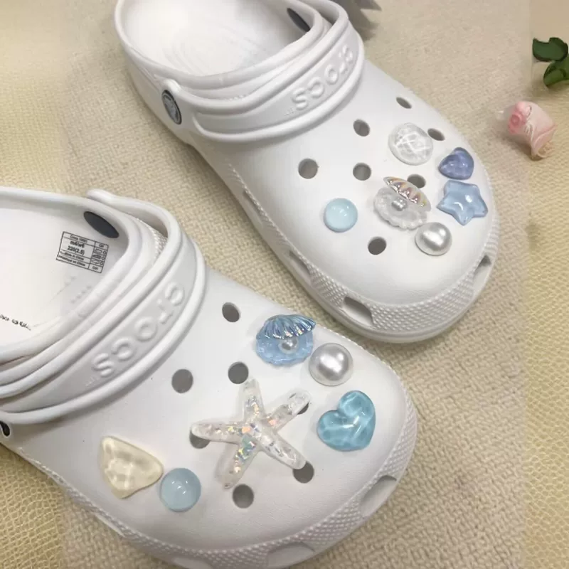 Shoe Charms Blue Secret A10 — Starfish Shell Decorative Buckles for Hole Shoes, Resin Pearls