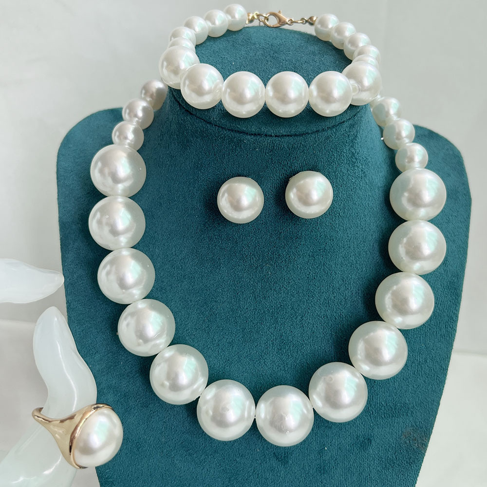 Round Pattern Simple Style Classic Style Round Imitation Pearl Alloy Beaded Women's Jewelry Set