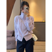 单排扣翻领针织开衫女加厚毛衣外套秋冬糖果色可外穿时髦减龄上衣