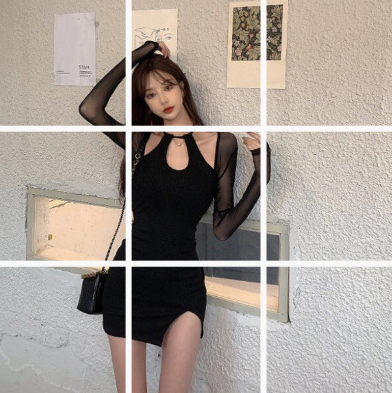 Mesh Stitching Neck French Temperament Dress Women's Spring and Summer Design Sense Skirt 8492 Mesh Stitching Thread Skirt Mesh Stitching Neck French Temperament Dress Women's Spring and Summer Design Sense Skirt 8492 Mesh Stitching Thread Skirt
