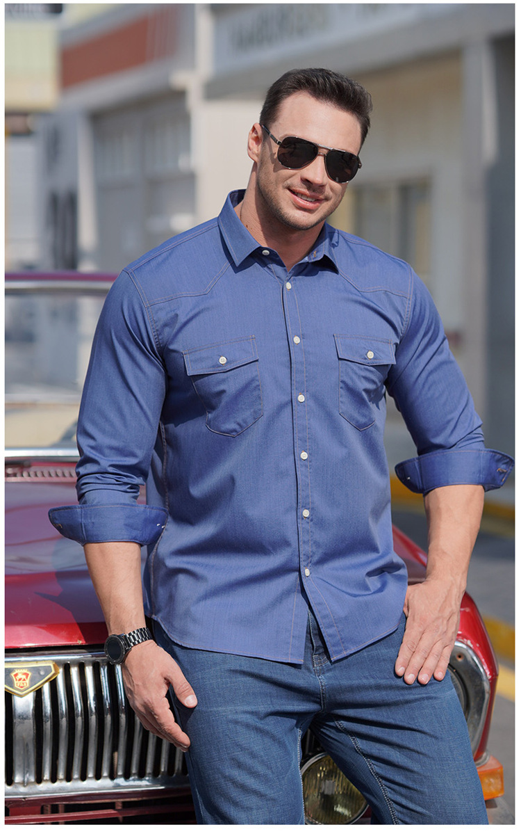 Men's Long Sleeve Denim Shirt Plus Size Casual Oversized Jacket_voghion.com