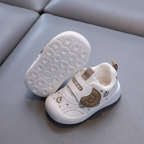 Autumn mesh breathable baby white shoes for girls and boys, 100% cotton fabric, soft soles, anti-slip learning shoes, wholesale