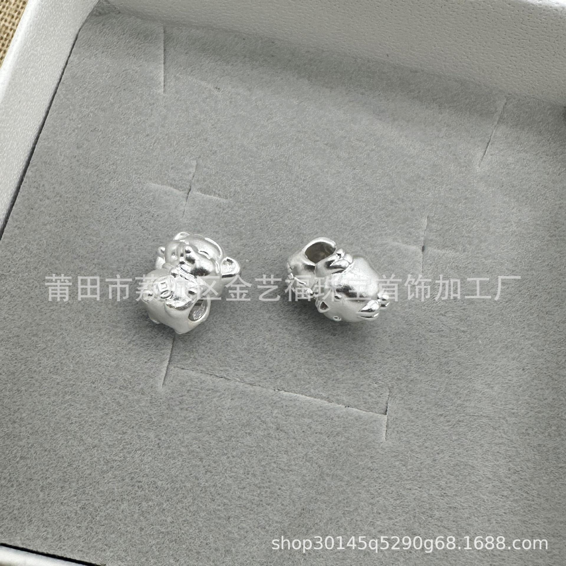 S999 Twelve Zodiac Sign Bracelet Spacer Beads Accessories DIY Braided String Bead Bracelet Pure Silver Material Accessories Rabbit Hair Crystal