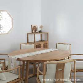 老榆木餐桌 新中式古典简约木质圆桌 酒店餐厅家用茶桌椅组合