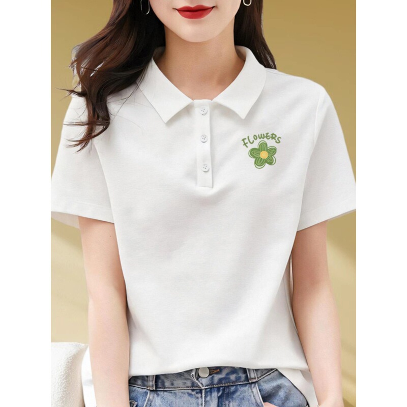 Elegant and Comfortable Lapel-Collar Slimming and Age-Reducing Polo Shirt, Short-Sleeved T-Shirt for Women, Summer Top, Fashionable and Versatile White Blouse