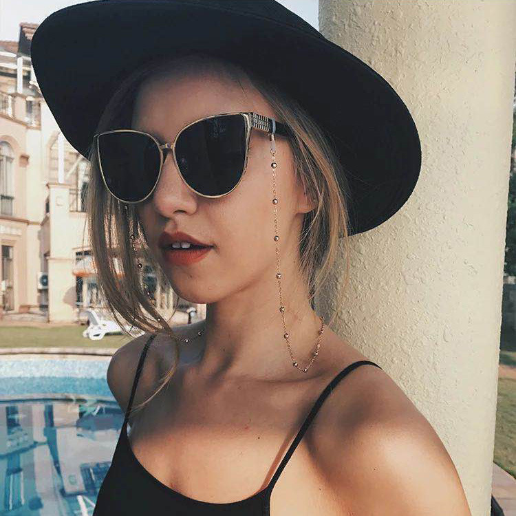 European And American Fashion Y Metal Beaded Halter Anti-lost Glasses Chain Neck Strap Non-slip Sunglasses Chain Mask Chain