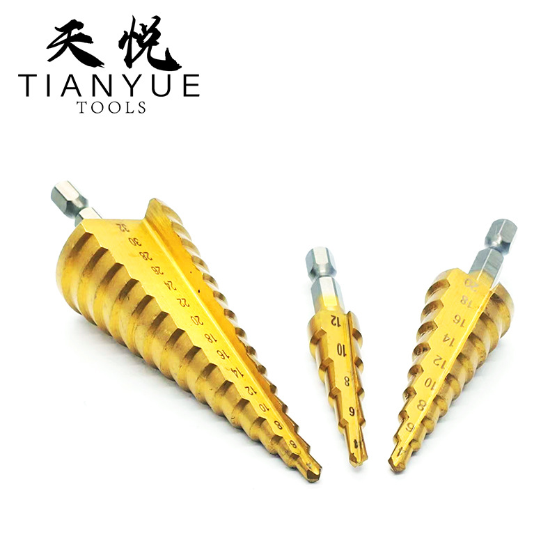 Tapered Hole Expander Set, including 4-12mm, 4-20mm, and 4-32mm Hex Shank Straight Slot Tapered Hole Drills, Step Drills