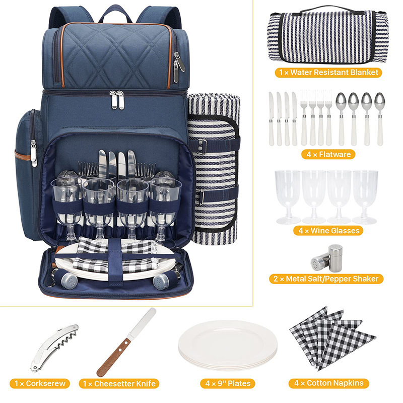 Nueva mochila de picnic, bolsa de picnic a prueba de fugas, mochila refrigerada en la playa, bolsa de vino con aislamiento, mochila de picnic de doble capa
