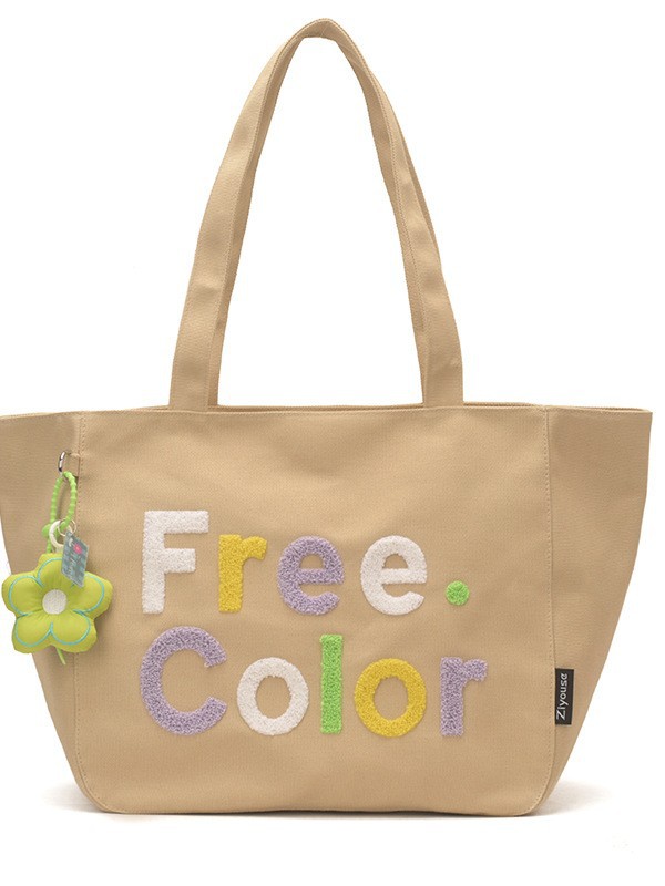 letras de color coreanas bordadas bolsas de lienzo de estilo estilo simple moda versátil bolsas de hombro para estudiantes