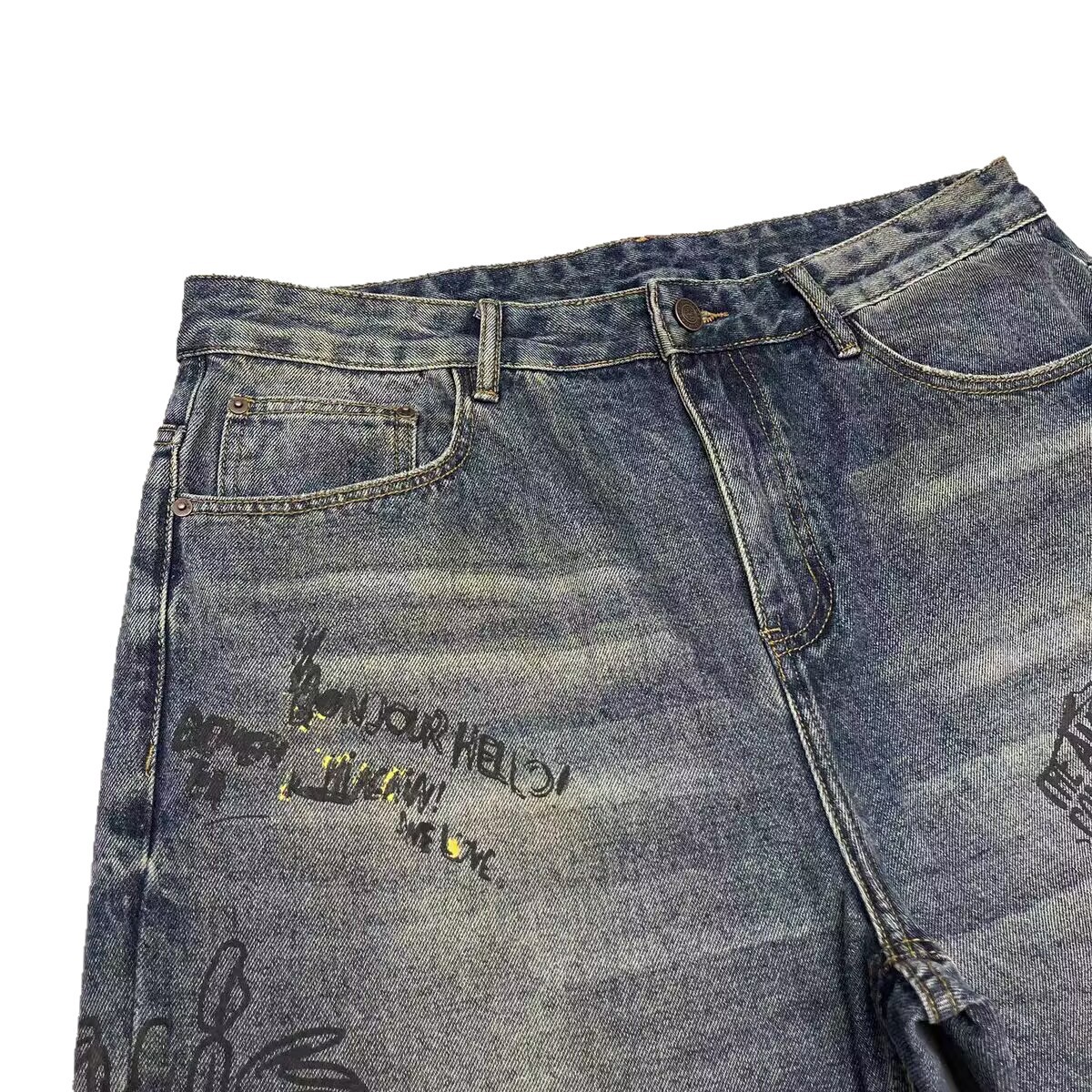 Men's Clothing Men's Trendy Edgy Graffiti Print Distressed Jeans High Street Style Loose Fitting Straight Leg Trousers For Spring Autumn_mkmklike.com