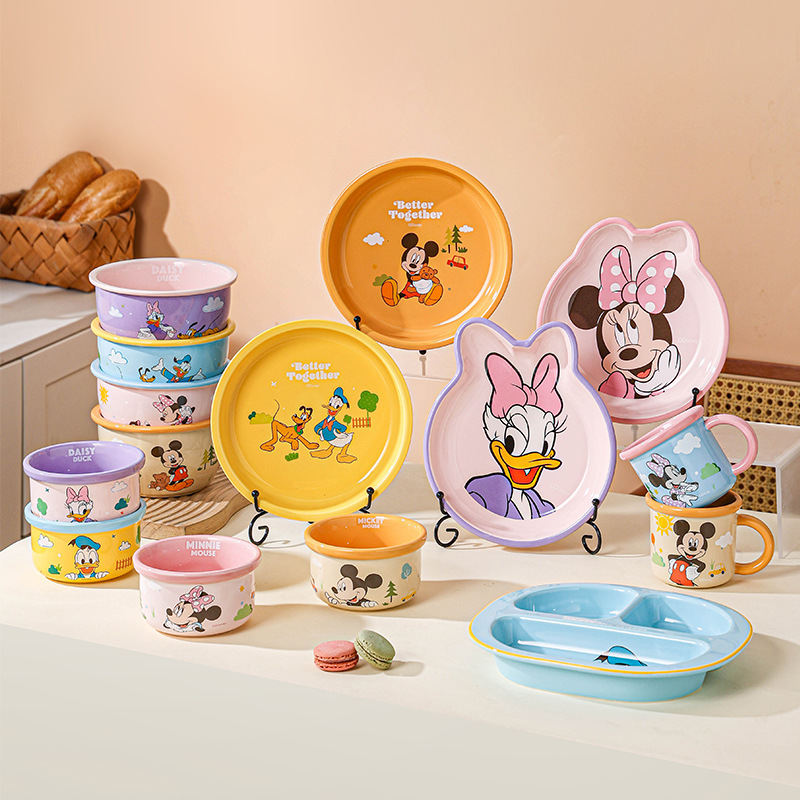 Tazón de fideos de Disney de gran capacidad para niños de dibujos animados nuevo hogar conjunto de vajilla de cerámica de mudanza de alto valor