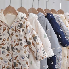 嬰兒冬裝衣服連體衣新生女寶寶滿月百天加絨夾棉冬季外出哈衣棉服