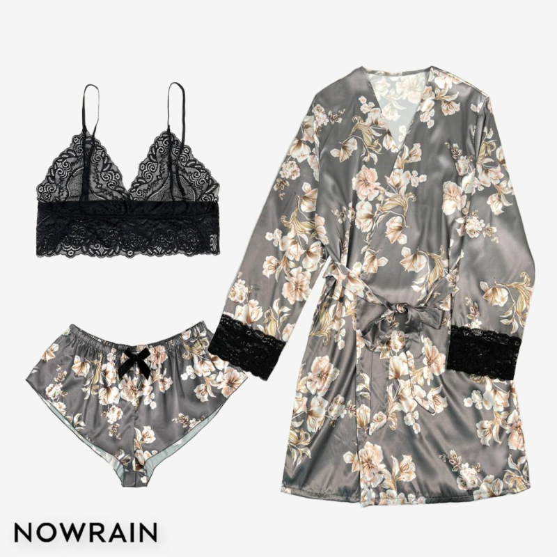 Cross-border e-commerce Amazon hot new selling explosions ladies nightgown sexy lace cardigan home clothes bathrobe set Cross-border e-commerce Amazon hot new selling explosions ladies nightgown sexy lace cardigan home clothes bathrobe set