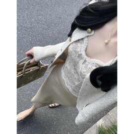 仅用于产品展示勿拍-法式V领加绒蕾丝美背文胸一体背心女吊带打底