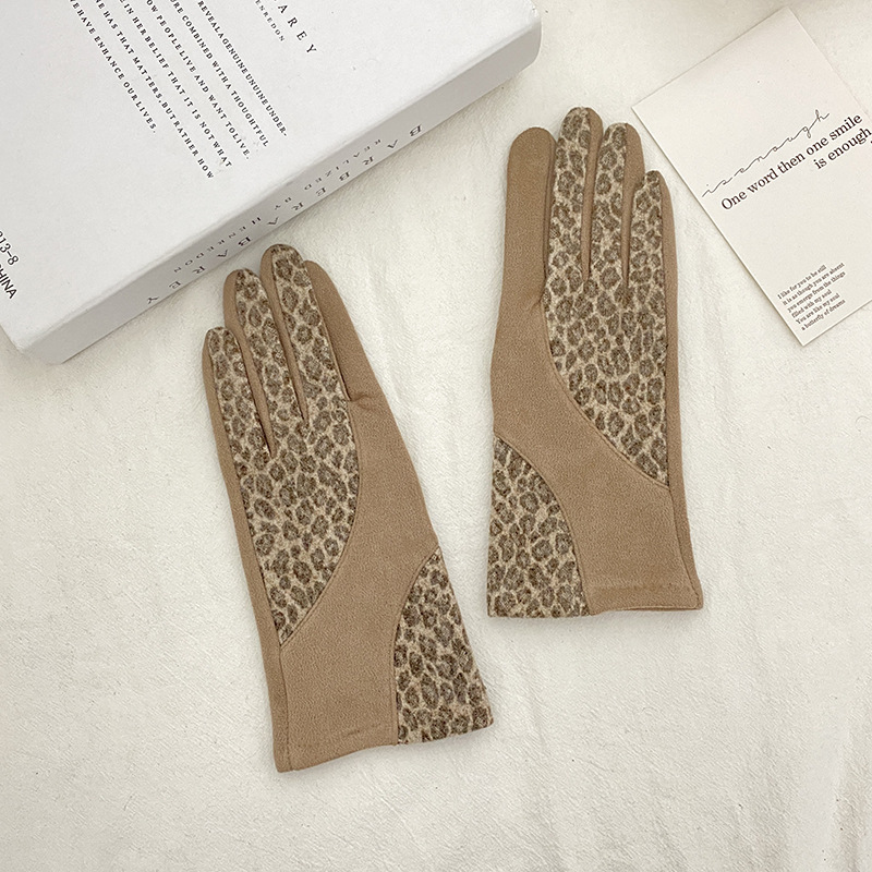 Nowe damskie rękawiczki ze skóry zamszowej z nadrukiem w panterkę, modne jesienno-zimowe, odporne na zimno i ciepłe rękawiczki outdoorowe_voghion.com