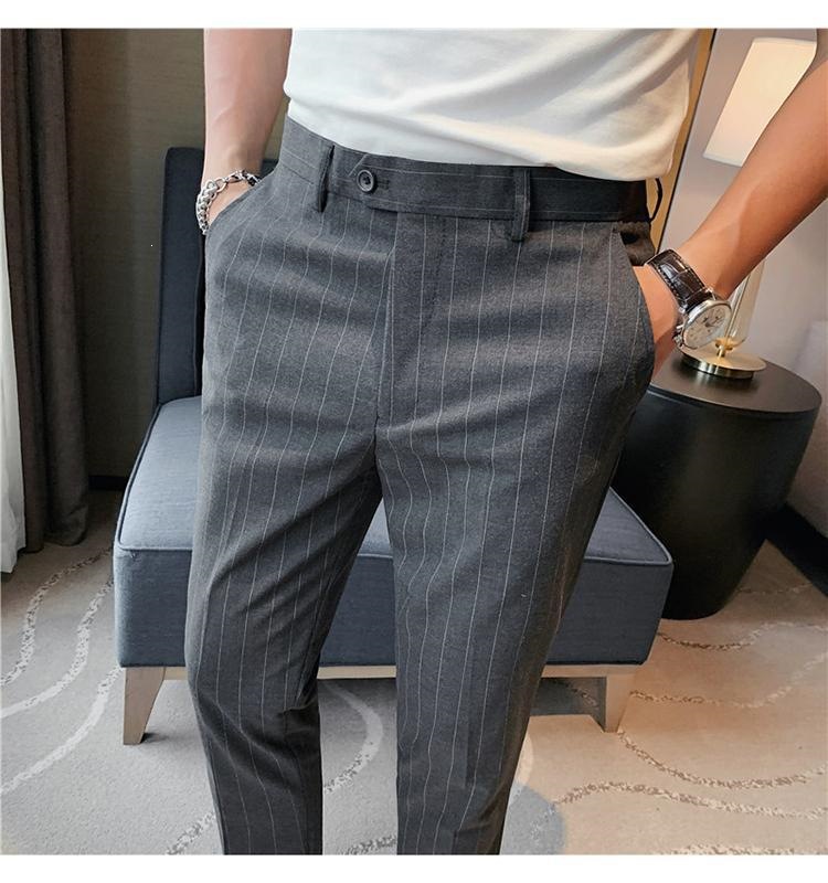 Quần tây sọc nam mùa hè ống côn Hàn Quốc dáng ôm nhẹ — Màu xám đậm với fleece, Quần lửng màu xám đậm, Quần lửng đen, Lông cừu đen chi tiết 8