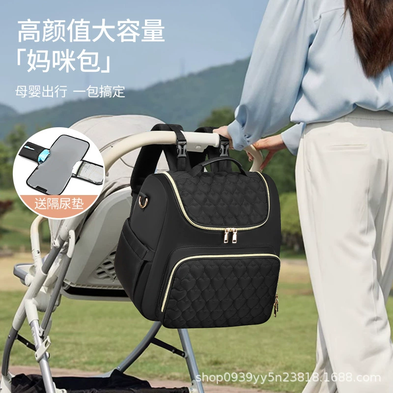 Большая сумка для мамы, сумка для подгузников, сумка для крепления на детскую коляску, термоизолированная сумка для мамы и ребенка со складной подушкой для пеленания в комплекте.