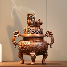紫铜大明狮子炉香炉仿古宣德炉家用室内香道茶道用品摆件盘香
