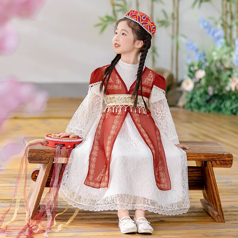 女童新疆少数民族服装汉服西域公主裙连衣裙异域风情哈萨克演出服